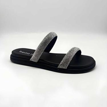 Imagem de Sandália Feminina Beira Rio Rasteirinha Strass Leve 8488.122, Preto, 3