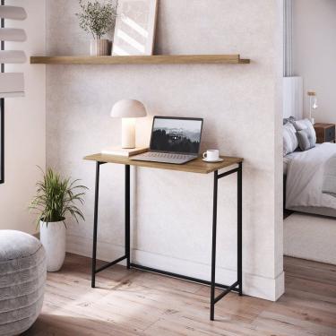 Imagem de Escrivaninha Mesa Escritório Industrial Dobrável Montada 80cm Marrom/Preto