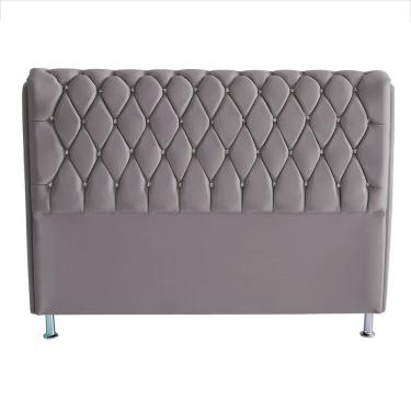 Imagem de Cabeceira para Cama Box Londres Casal 140 cm Suede Capitonê 126x140x26 cm Prata Do Lar...