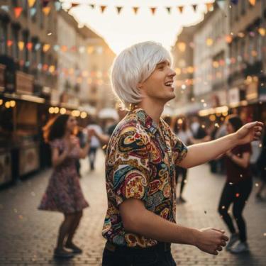 Imagem de Peruca Masculina Branco Luxo Fantasia - Pink Flamingo, Branco