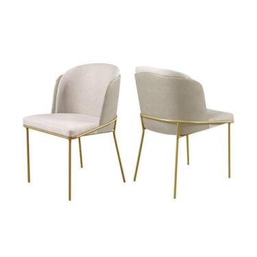 Imagem de Conjunto 2 Cadeiras De Jantar Aurora Metal Dourado e Linho Palha - CM 