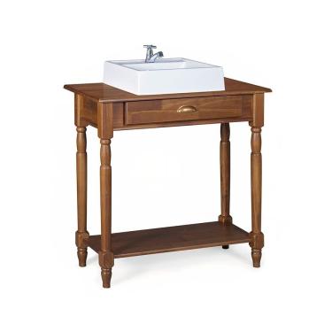 Imagem de Bancada Aparador Mini Lavabo 1 Gaveta e Prateleira com Cuba Linz Móveis - Imbuia Glazer