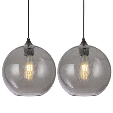 Imagem de GLAMIGHT Luminárias Pendentes De Vidro Cinza Glamight, Iluminação Para Ilha Cozinha, Globo Modernas Quarto, Sala Estar E Jantar - 9,8 Pol., Pacote Com 2