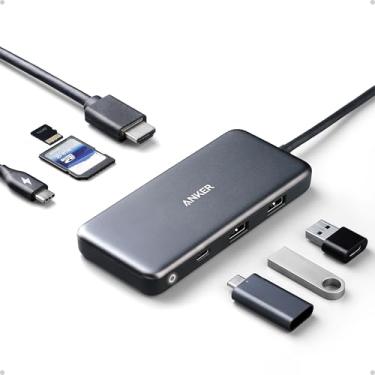 Imagem de Anker Hub USB C, Hub USB-C 341 (7 em 1) com HDMI 4K, entrega de energia de 100 W, USB-C e 2 portas de dados USB-A de 5 Gbps, leitor de cartão microSD e SD, para MacBook Air, MacBook Pro, XP e mais