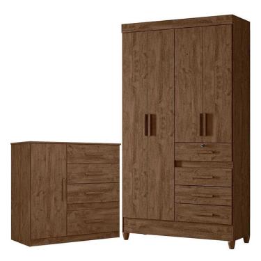 Imagem de Guarda Roupa Solteiro Sobral e Cômoda Vênus Castanho Wood – Moval