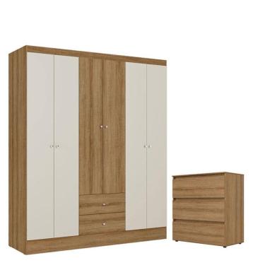 Imagem de Guarda Roupa Casal Astro 6 Portas Almendra Off White e Cômoda Gaveteiro Condessa Almendra- THB