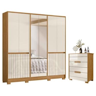 Imagem de Guarda Roupa Casal Alasca e Cômoda Dhara Freijó Off White - Moval