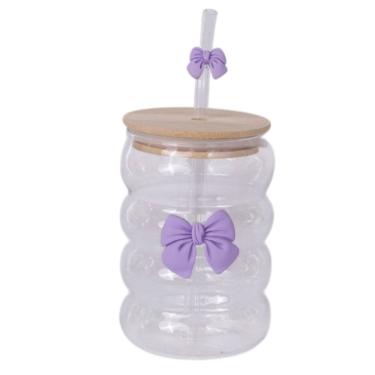 Imagem de Copo Vidro Canelado Nervuras com Laço 500ml Vintage Luxo