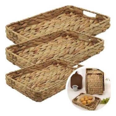 Imagem de Bandejas Decorativas 3 Peças em Fibra Natural com Alça  Rústico Elegan
