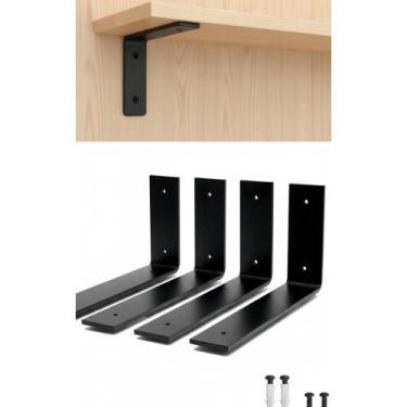 Imagem de 4 Cantoneiras Mão Francesa 20cm Preta Reforçada Suporte Prat - Congrat