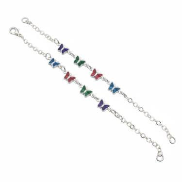 Imagem de Pulseira Amaré Borboletas Coloridas Prata 925 Hipoalergênica Delicada para Uso Diário F...