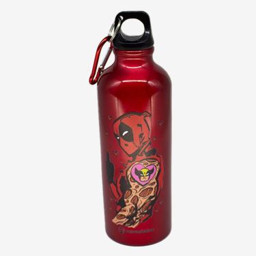 Imagem de Garrafa com Mosquetão Deadpool e Wolverine Marvel para Beber Água em Alumínio Nacional para Dia a Dia Vermelho
