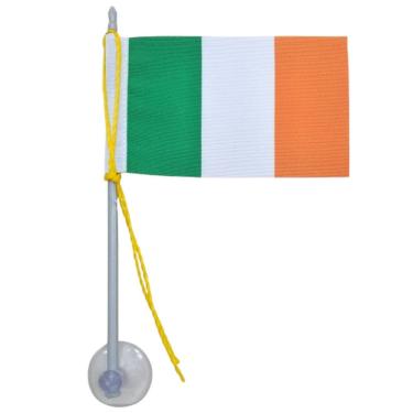 Imagem de Mini Bandeira da Irlanda com Ventosa (5,5CM X 8,5CM) para Vidro de Automóvel em Poliéster Verde SP Bandeiras