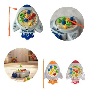 Imagem de Brinquedo Pega Peixe a Corda Modelo Foguetinho Educativo com Peixinhos Giratórios para...