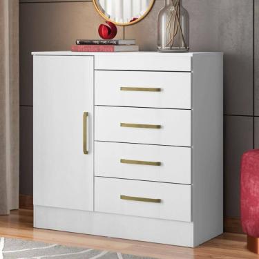 Imagem de Cômoda Montevideu 4 Gavetas em MDP Branco Brilhante para Quarto Élpis Móveis