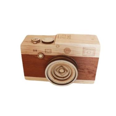 Imagem de Caixa de música, câmera artesanal de madeira, estilo retrô, 12.5x6x8cm