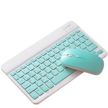 Imagem de Kit Teclado e Mouse Sem Fio Bluetooth Recarregável Azul Claro - ShopMi