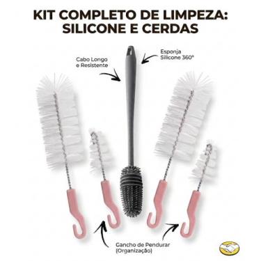 Imagem de Kit 3 Escovas Para Lavar Louça Garrafa Copo Mamadeira - Art baby, Rosa