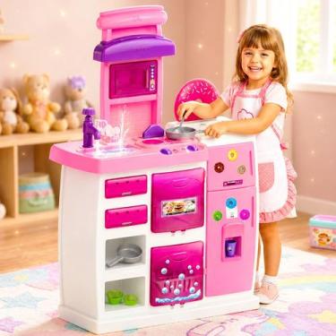 Imagem de Doce Cozinha Menina Infantil 93cm Sai Agua Geladeira Panela - Magic To