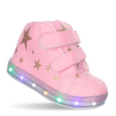 Imagem de Tenis Botinha Estrela Infantil feminino Com Luz Led Rosa e Dourado - P