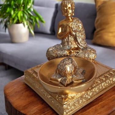 Imagem de Incensário Vareta Buda Dourado Brilhante Meditando Decoração Elegante 