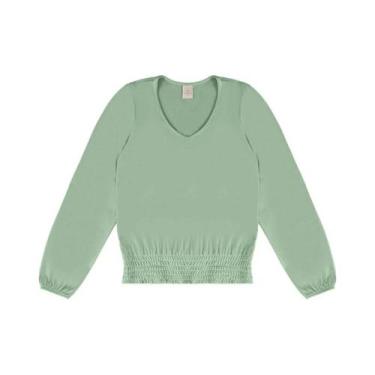 Imagem de Blusa Feminina Manga Longa Lecimar em Crepe Viscose, Verde, P