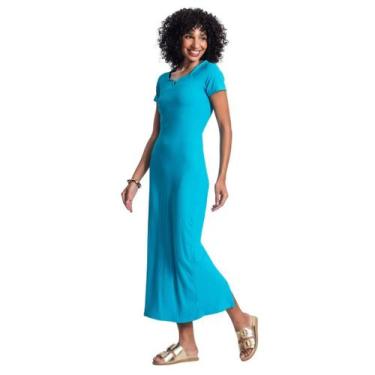 Imagem de Vestido Midi Em Ribana Canelada Decote V Casual - Rovitex, G, Azul