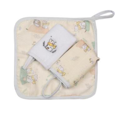 Imagem de Paninho De Boca Bordado Urso Soft Com Prendedor De Chupeta - Papi