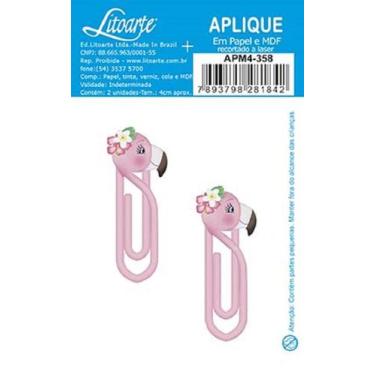 Imagem de Aplique Decoupage Clips Flamingo Apm4-358 em Papel e Mdf 4cm Litoarte 
