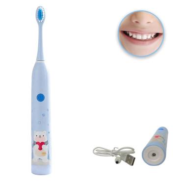 Imagem de Escova Dental Eletrica Infantil Recarregavel 6 Velocidades Limpeza Lingua Gengiva Higiene Bucal Oral Profunda