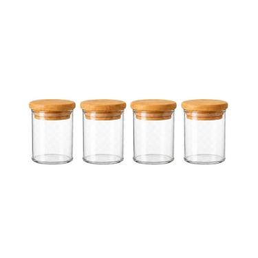 Imagem de Porta Condimentos Kit Mr1325 4 Potes Herméticos Vidro Borossilicato e Tampa de Bambu com Vedação em Silicone