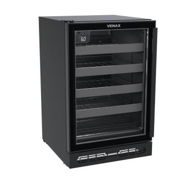 Imagem de Adega Venax Cavetoplightin100 24 Garrafas Porta Invertida de Vidro Duplo Preto Fosco 220V
