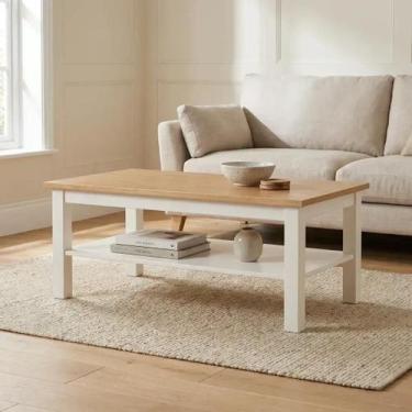 Imagem de Mesa de Centro Retangular em Madeira Maciça Pinus Vanilla Amêndoa/Bran
