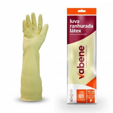 Imagem de Luva Ranhurada Cano Longo Latex Amarela Vabene Reforçada Limpeza Indus
