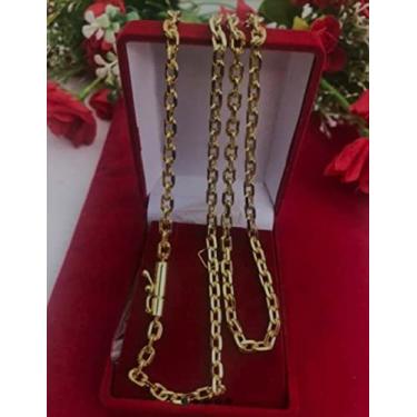 Imagem de Cordão Cadeado com Pingente de Cruz 70cm Aço Banhado a Ouro 18k Fecho Gaveta