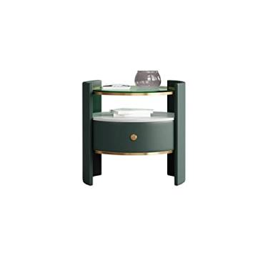 Imagem de jinyi2016SHOP Mesas laterais para quarto quarto de couro mesa de cabeceira divisória redonda de mesa de cabeceira com gaveta de armazenamento de armazenamento mesa de cabeceira mesas de cabeceira para quarto (cor: A)