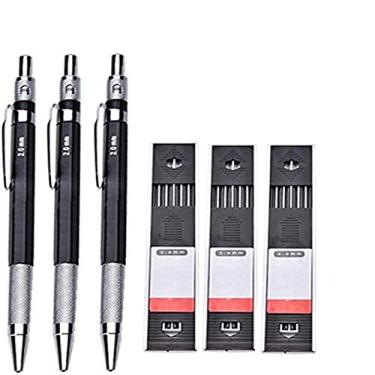 Imagem de Lápis de metal mecânico WarmShine com suporte de chumbo 2B de 2,0 mm + 36 refis de chumbo (preto)