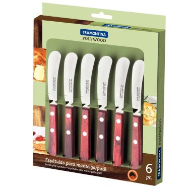 Imagem de Conjunto de Espátulas para Manteiga e Patê Tramontina Polywood c/ 6 Peças 23x190x240 mm - Castanho e Inox