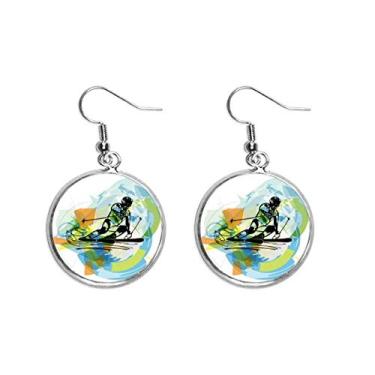 Imagem de Atletas, esqui, esportes, estilo livre, aquarela, orelha, pendente, prata, joia feminina