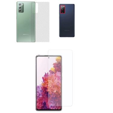 Imagem de Película Verso Fibra Carbono + Película Câmera Lente + P/ Nano Gel Frontal Samsung Galaxy S20 FE Tela 6.5