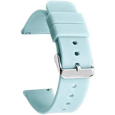 Imagem de MEGIR Pulseiras de relógio impermeáveis – Pulseiras de relógio de silicone macio de liberação rápida para homens e mulheres – Escolha cores e largura – 16 mm, 18 mm, 20 mm, 22 mm, 24 mm, 2020, Azul macio, 18MM