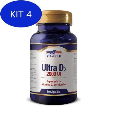Imagem de Kit 4 Vitamina Ultra D3 2.000ui Vitgold 60 cápsulas