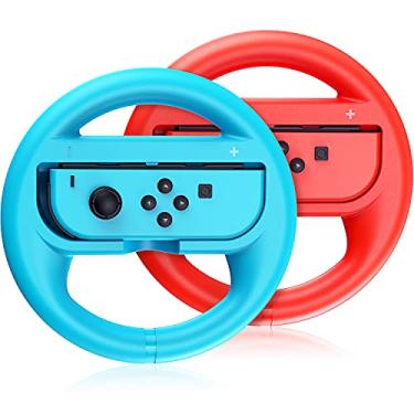 Imagem de VOYEE Volante compatível com volante Nintendo Switch, acessórios de uso familiar compatíveis com controles Switch JoyCon, pacote com 2 (azul e vermelho)