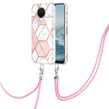 Imagem de Capa de telefone para Nokia G20 design de mármore ultrafina acolchoada borracha macia TPU silicone protege a capa com a corda para Nokia G 20 (branco, Nokia G20)