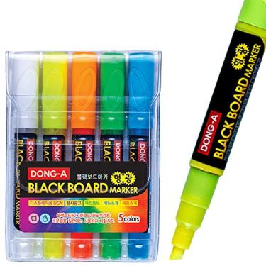 Imagem de Dong-a Conjunto de canetas marcadoras fluorescentes neon líquidas apagáveis a seco com 5 cores para quadro de menu preto LED, acrílico, janela (verde, laranja, branco, amarelo, azul)