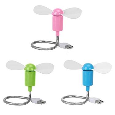 Imagem de DECVO Mini ventilador de refrigeração alimentado por USB flexível ventilador de ar pescoço de ganso para computador desktop computador laptop notebook tablet pacote com 3 (rosa) / verde/azul)