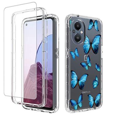 Imagem de Vokuha Capa para OnePlus Nord N20 5G, capa OnePlus N20 com protetor de tela de vidro temperado, capa protetora à prova de choque de TPU transparente floral para OnePlus Nord N20 5G 2022 (borboleta)