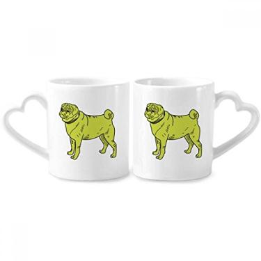 Imagem de Conjunto de canecas de porcelana para casais, estampa de cachorro de desenho animado amarelo com coração