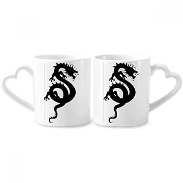 Imagem de Conjunto de canecas de porcelana para casal, padrão chinês, desenho de dragão, coração de cerâmica