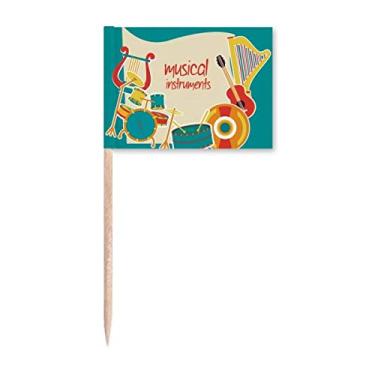 Imagem de Fone de ouvido Tambor Instrumentos Musicais Padrão Palito Bandeiras Marcador Topper Decoração de Festa